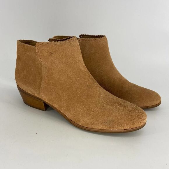 Jack Rogers Tan Suede Round Toe Chunky Low Heeled Ankle Bootie Womens 11 - Picture 1 of 9